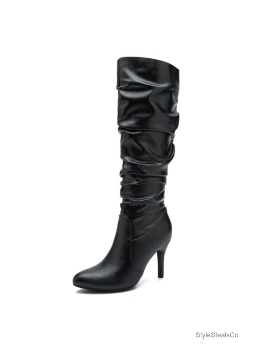 Slouchy Knee High Boots Side Zipper Stiletto Heeled Pointed Toe Faux Suede